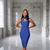 PIPPA BLUE CHOKER BANDAGE DRESS