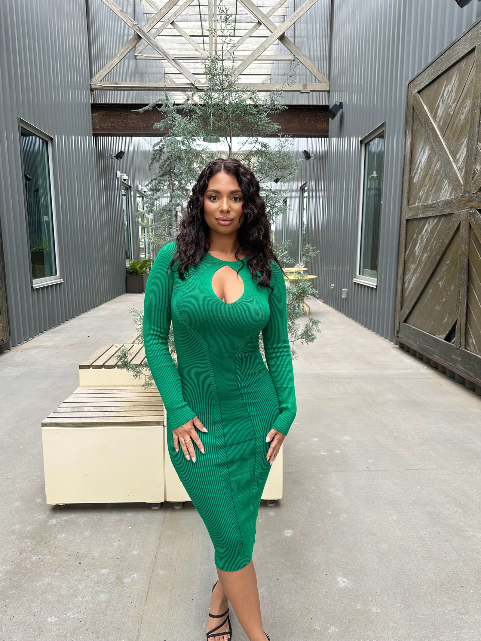 Isabella Kelly Green Knit Midi Dress