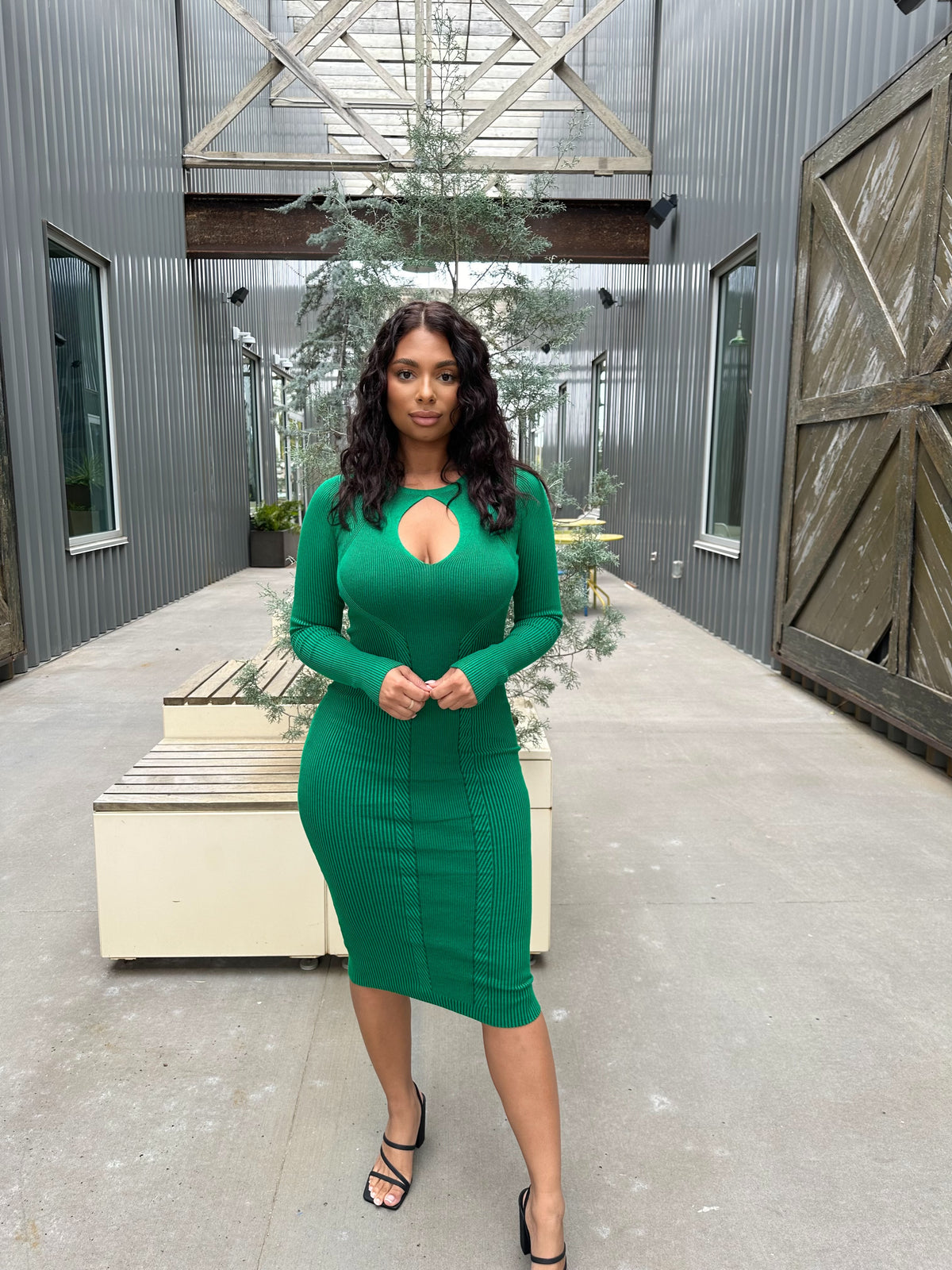 Isabella Kelly Green Knit Midi Dress