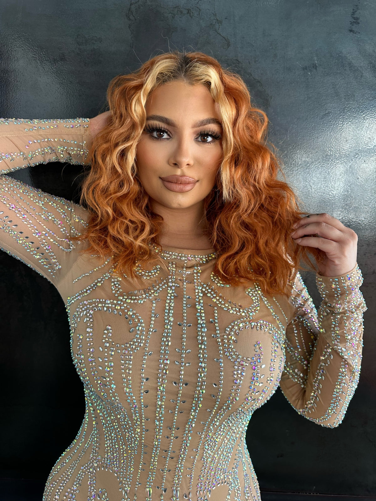 Natalia Long Sleeve Embellished Feather Dress (More Colors)