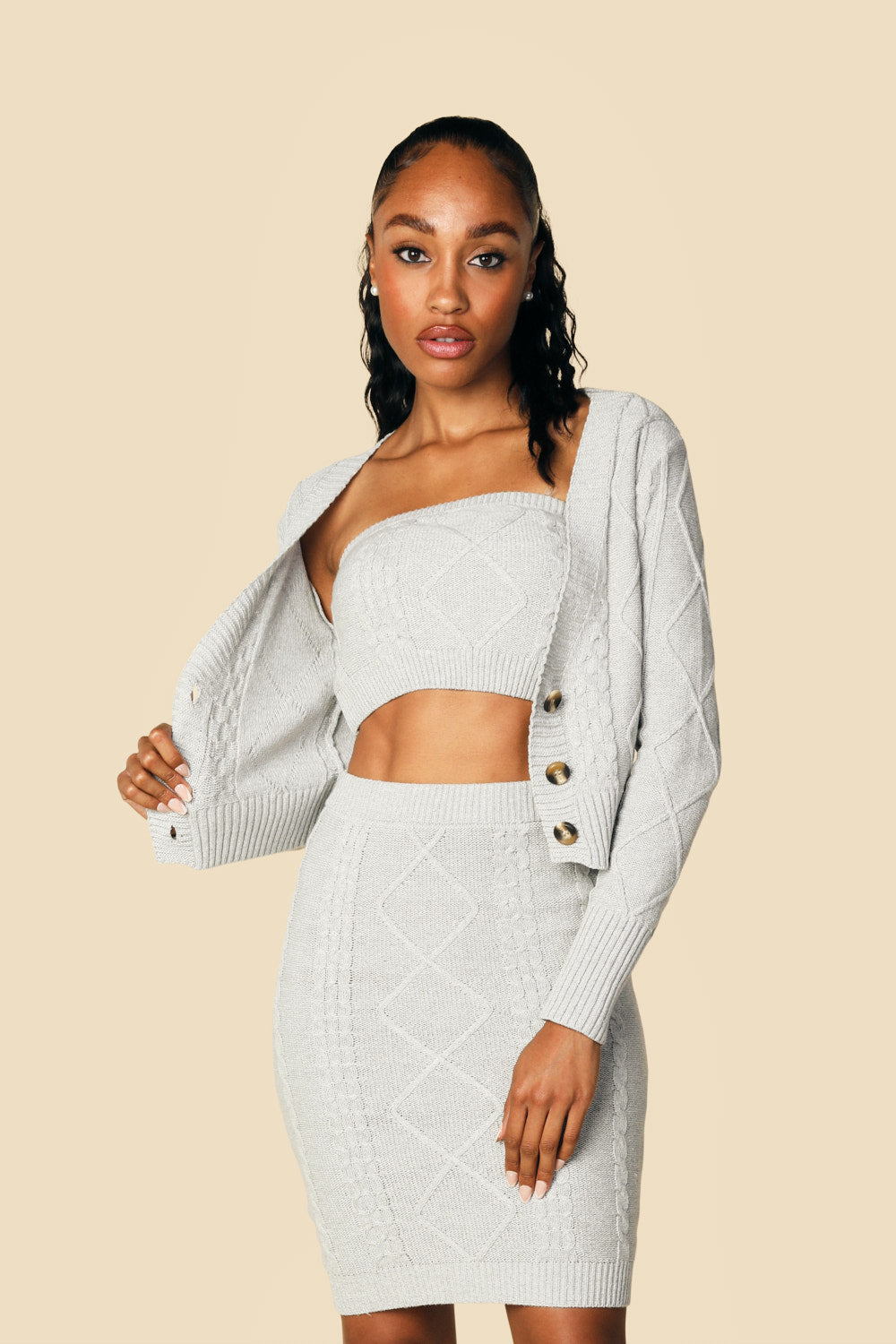 ARIA CABLE KNIT THREE PIECE SKIRT SET (More Colors)