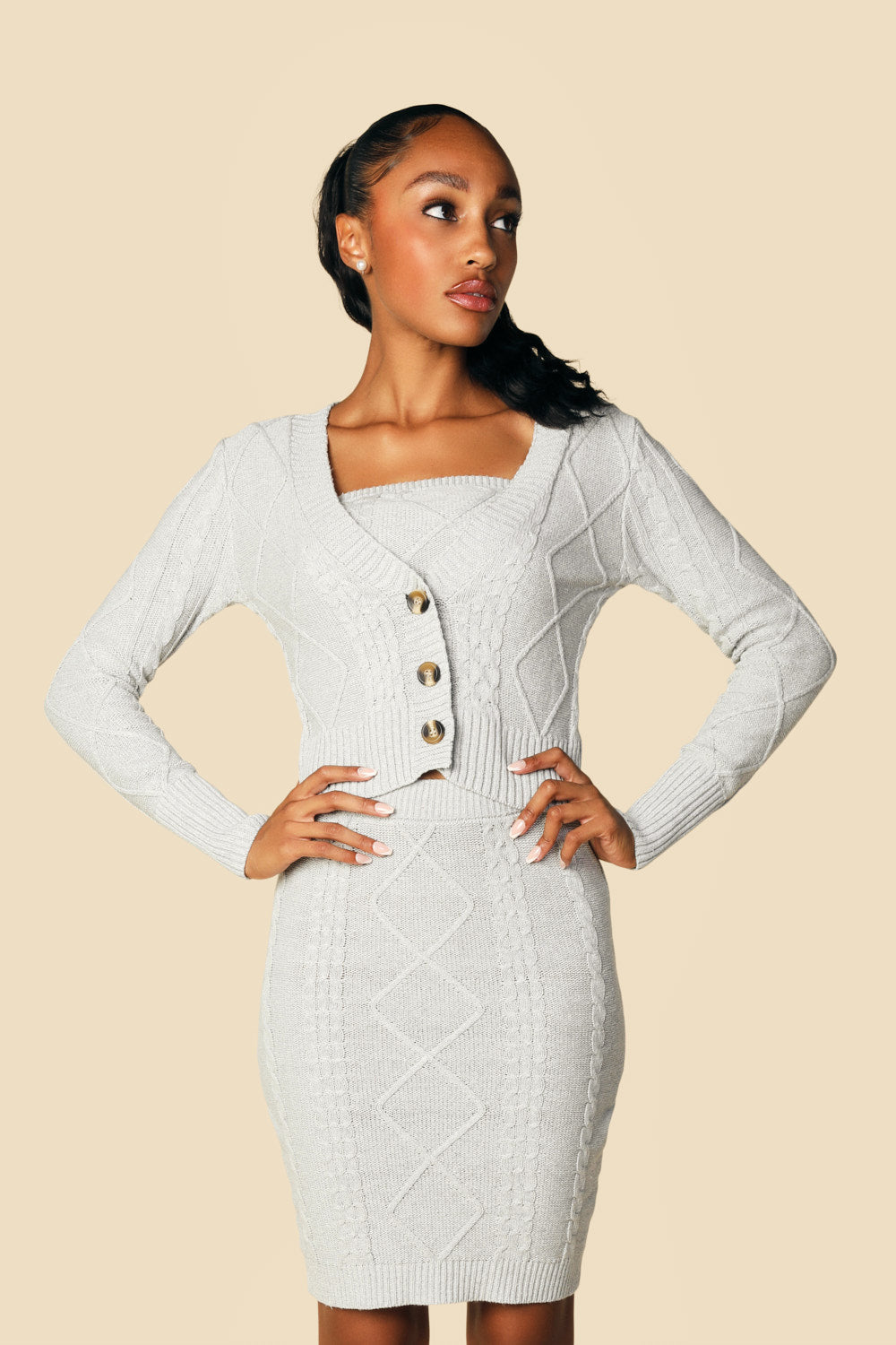 ARIA CABLE KNIT THREE PIECE SKIRT SET (More Colors)