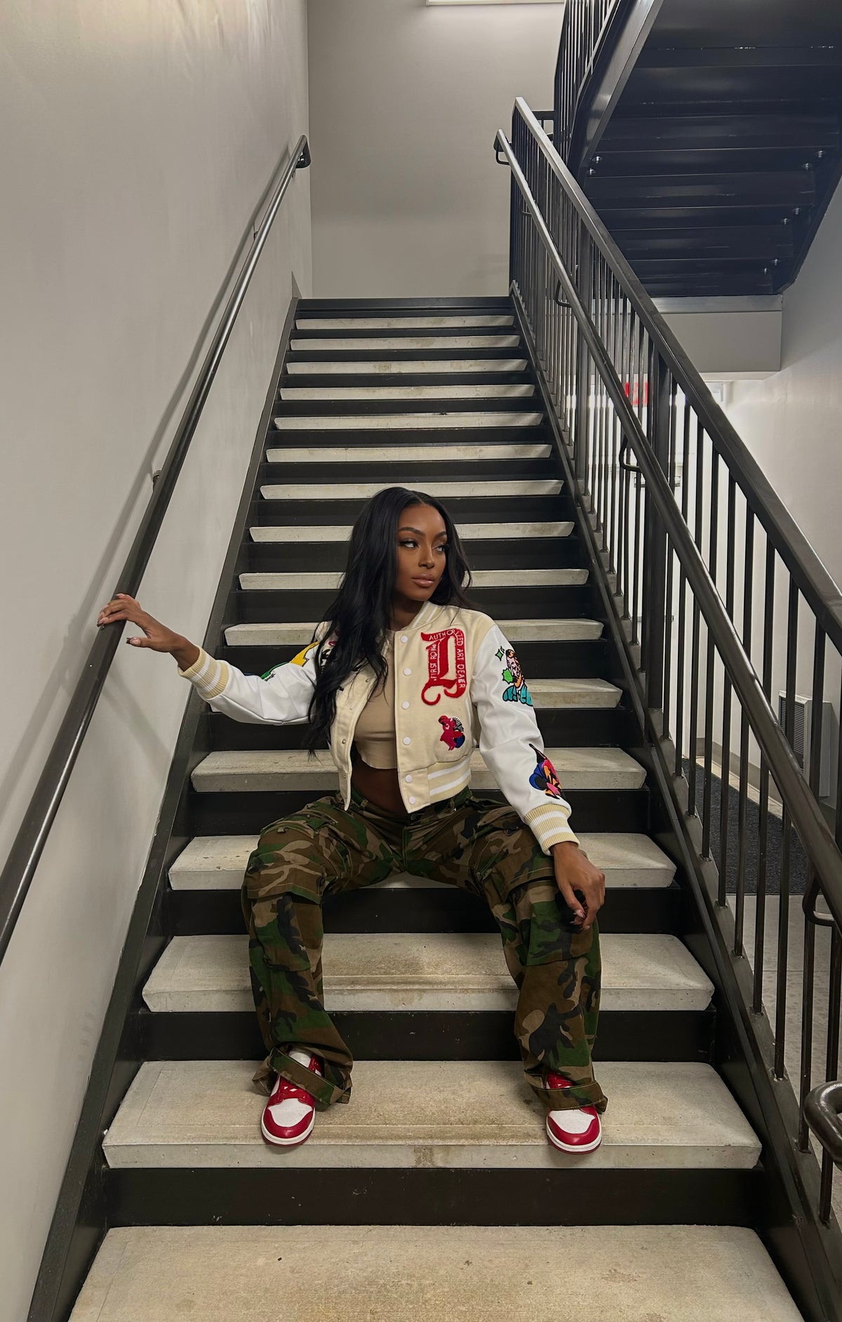 Art First Row Cropped Varsity Jacket