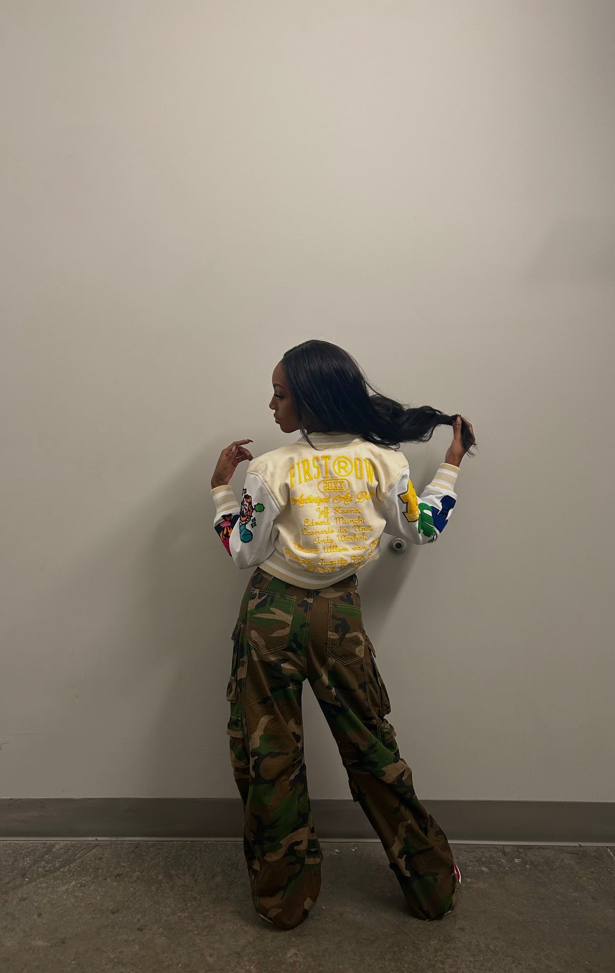 Art First Row Cropped Varsity Jacket