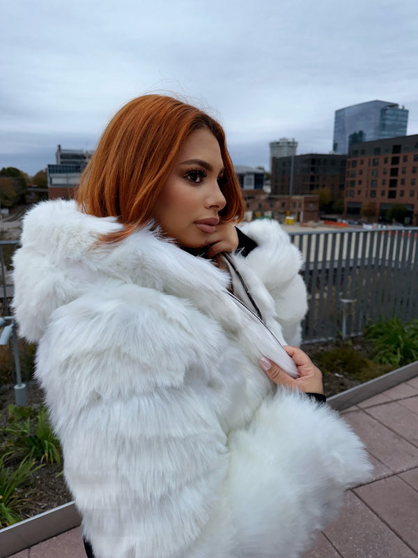 Larissa grey faux best sale fur hooded coat
