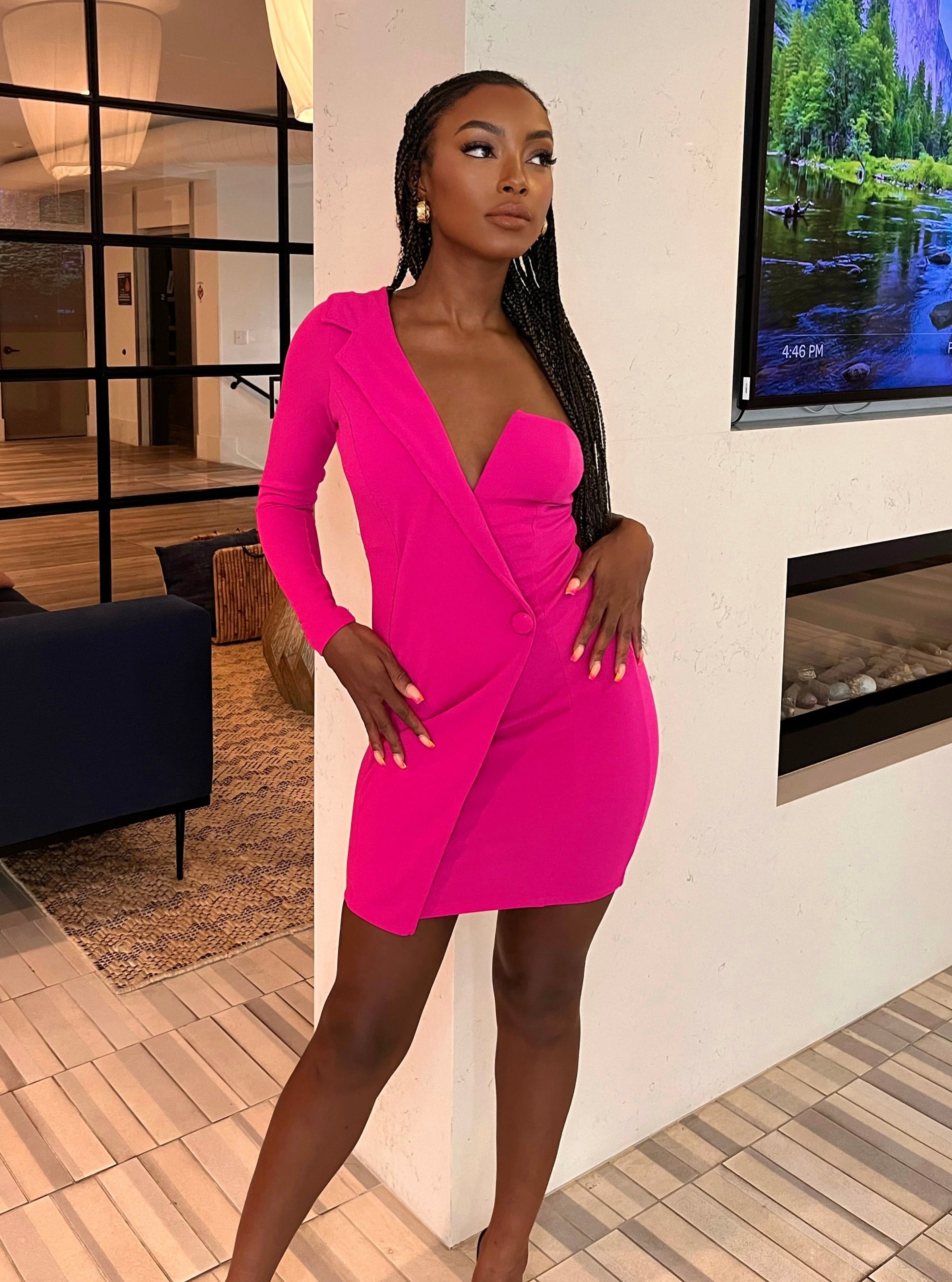 Liza Hot Pink One Shoulder Blazer Dress - DOLCE & DIVA Liza Hot Pink One Shoulder Blazer Dress - DOLCE & DIVA