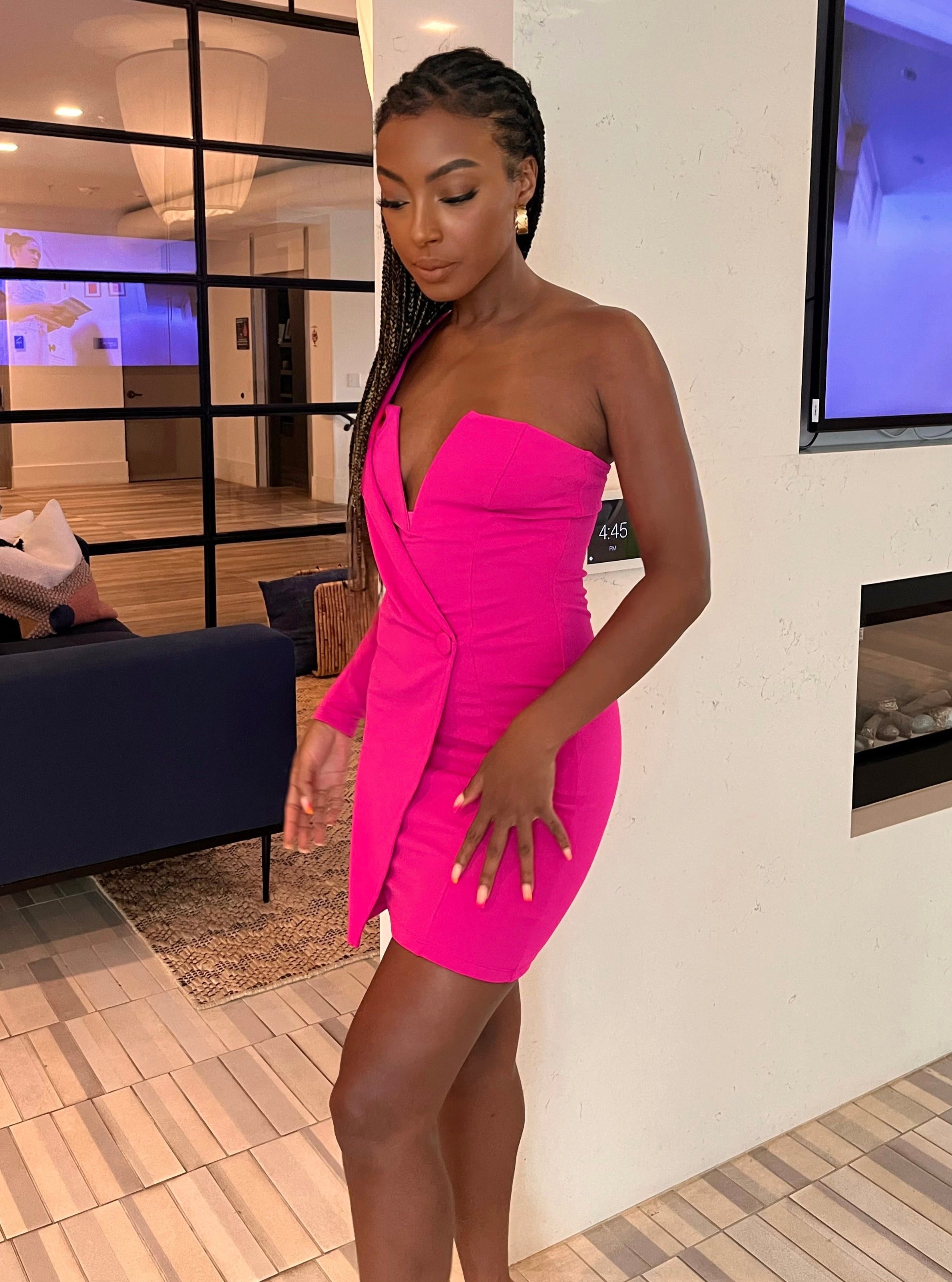 Liza Hot Pink One Shoulder Blazer Dress - DOLCE & DIVA Liza Hot Pink One Shoulder Blazer Dress - DOLCE & DIVA
