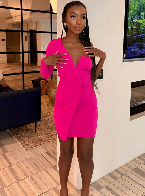 Liza Hot Pink One Shoulder Blazer Dress