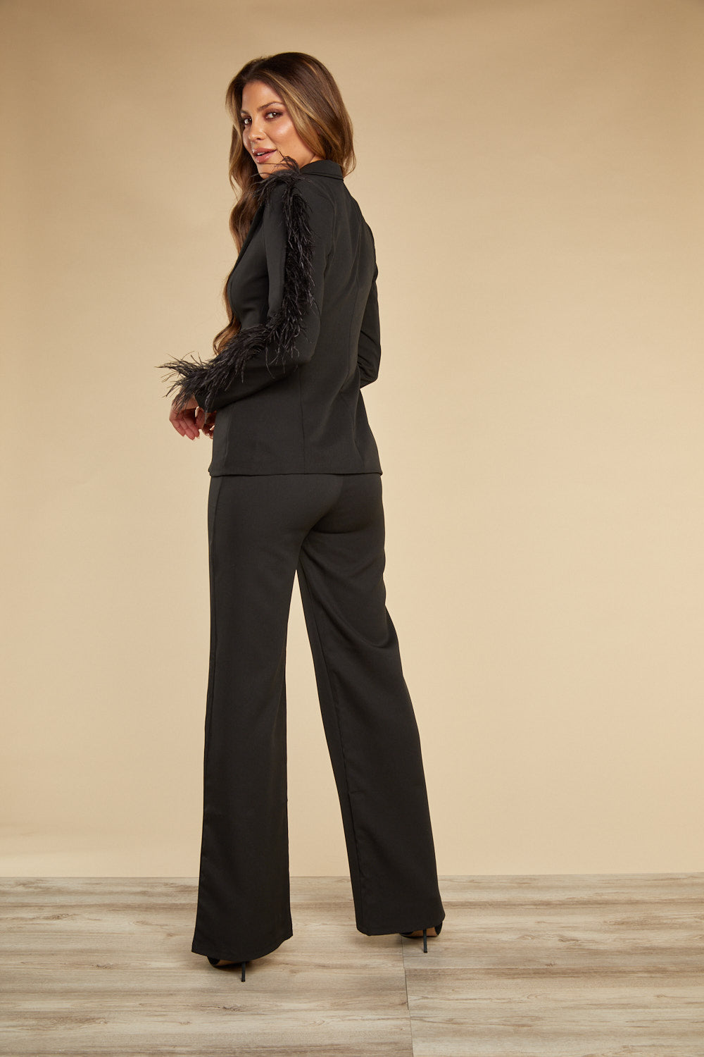 Cearra Black Feather Pant Suit