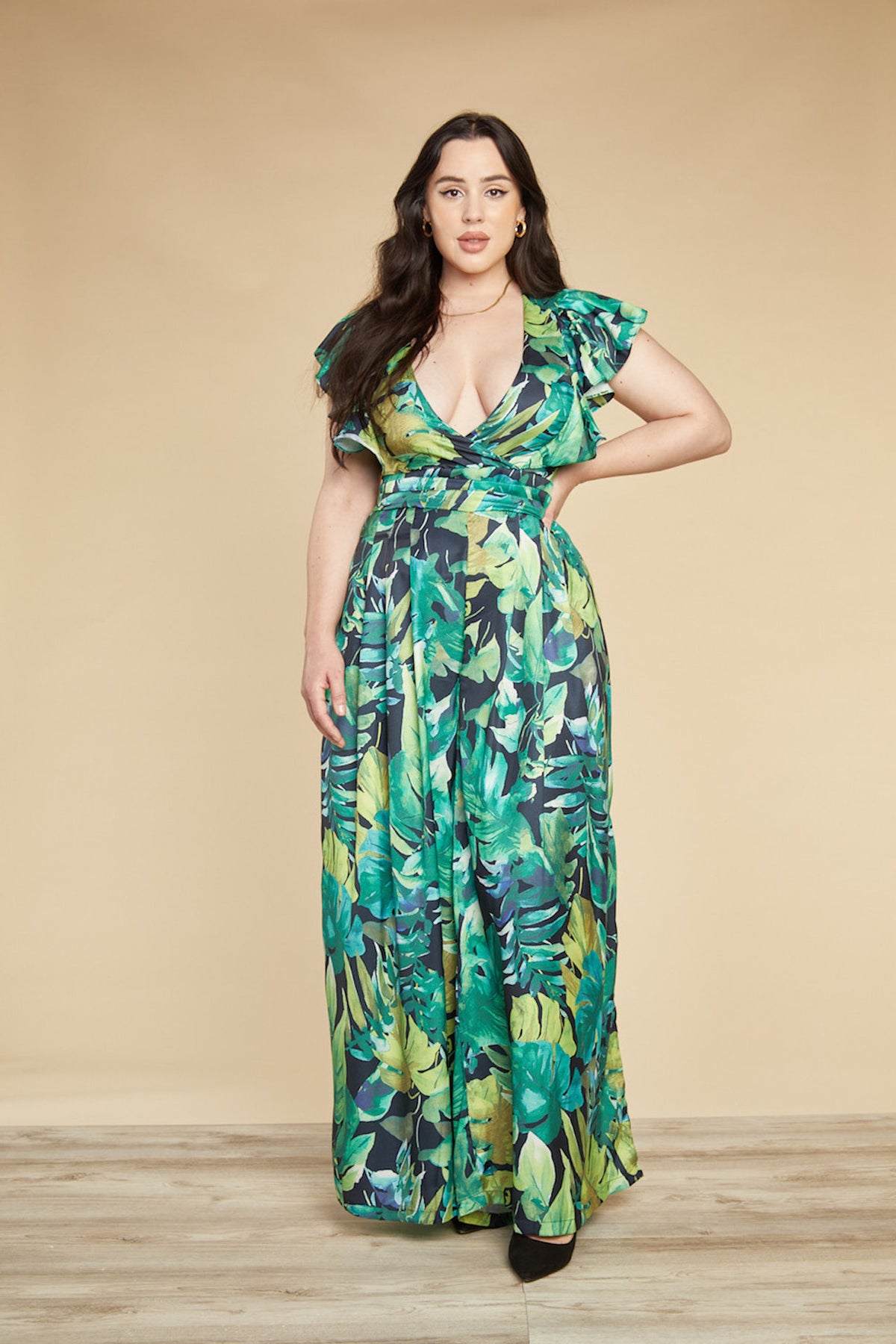 Francesca Jungle Print Curvy Wide-Leg Jumpsuit