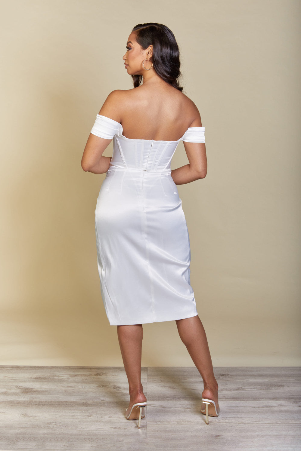 Ivory Serafina Satin Midi Dress