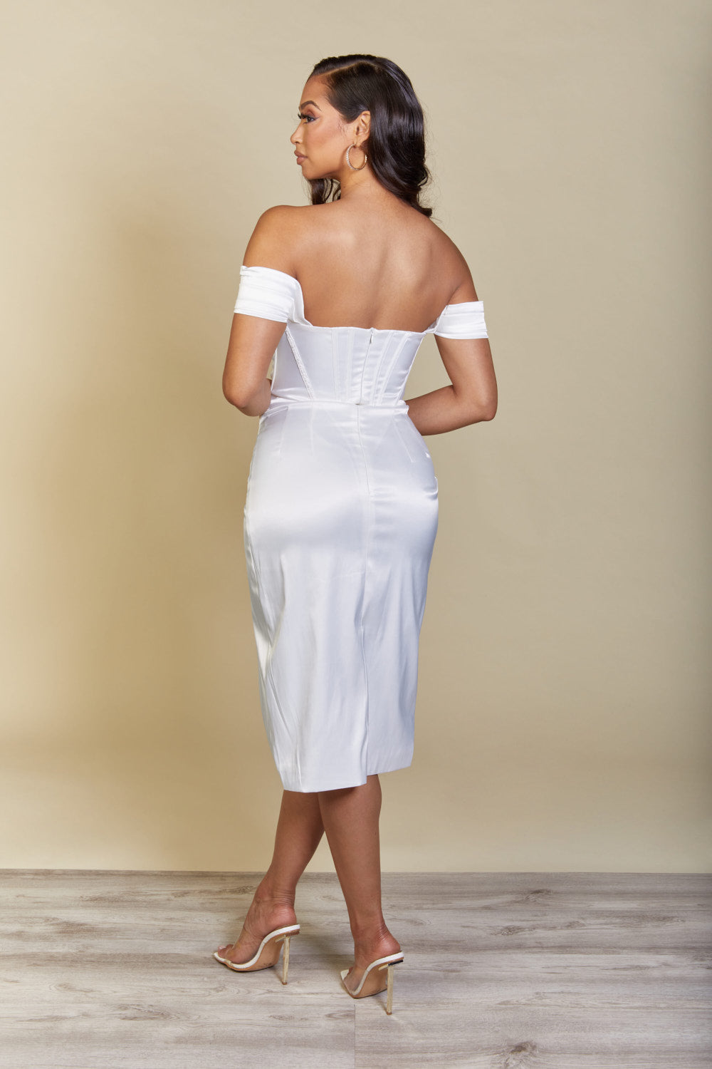 Ivory Serafina Satin Midi Dress