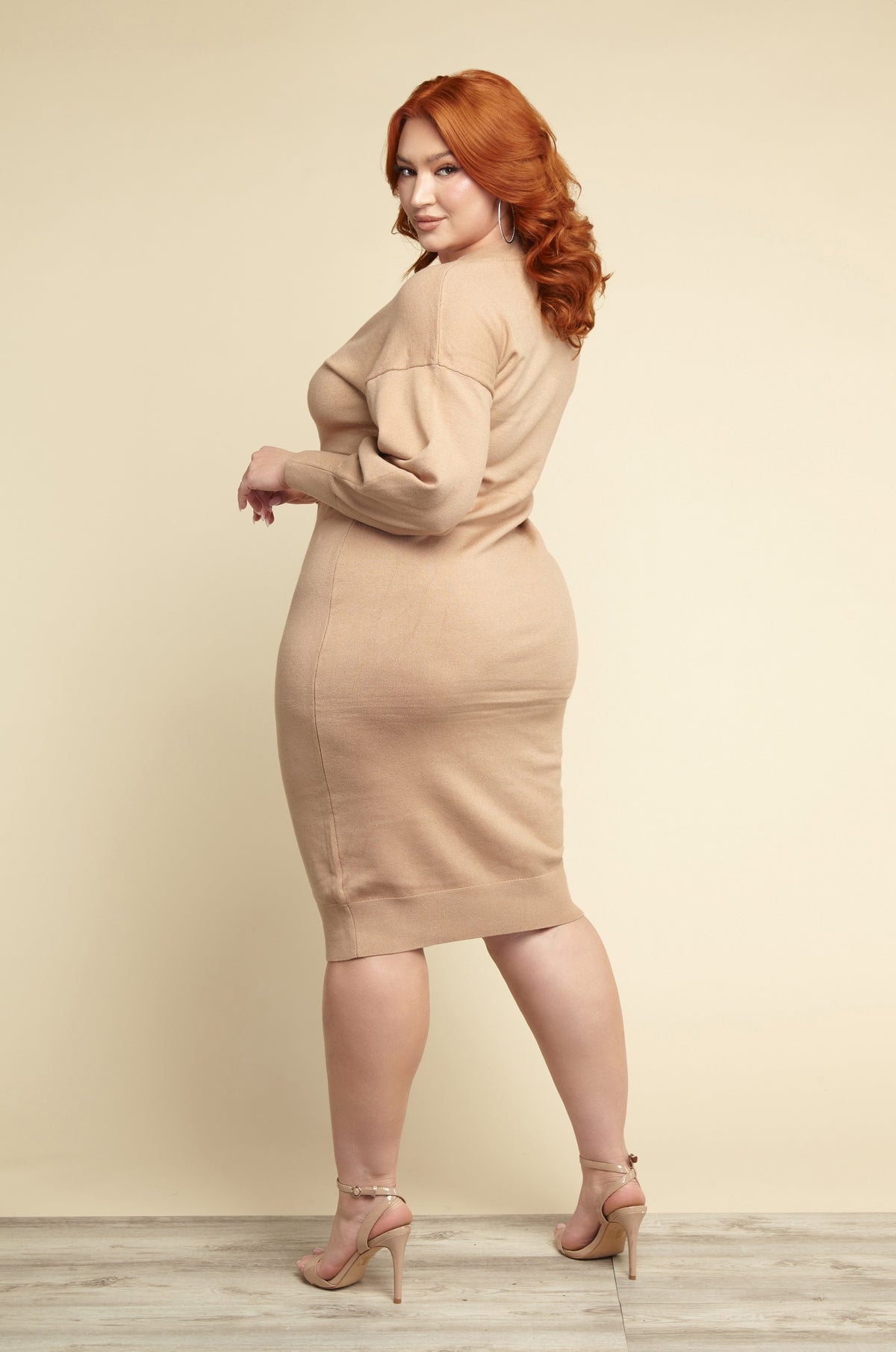 Charlotte Curvy Taupe Sweater Dress