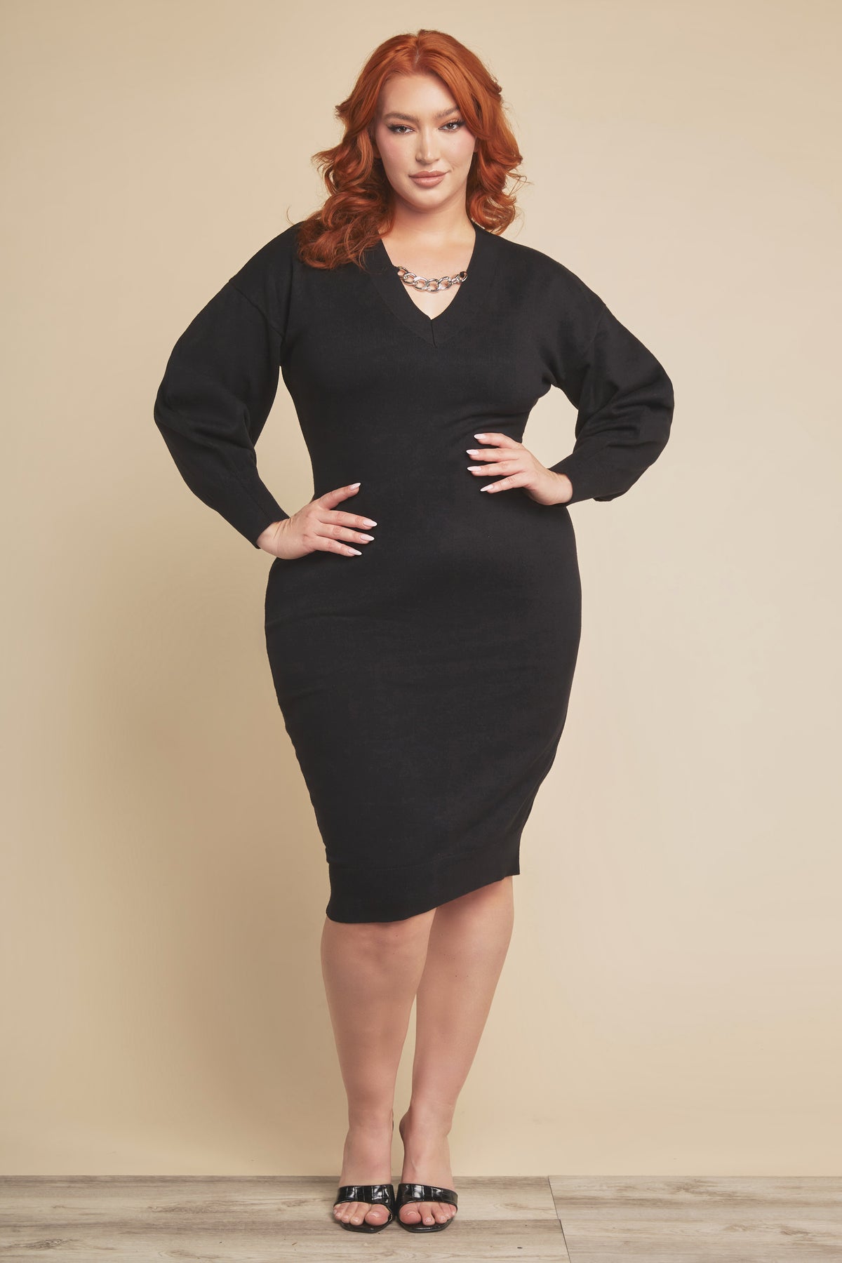 Charlotte Curvy Black Sweater Dress