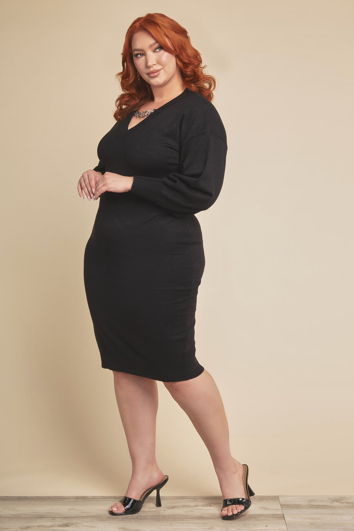 Charlotte Curvy Black Sweater Dress