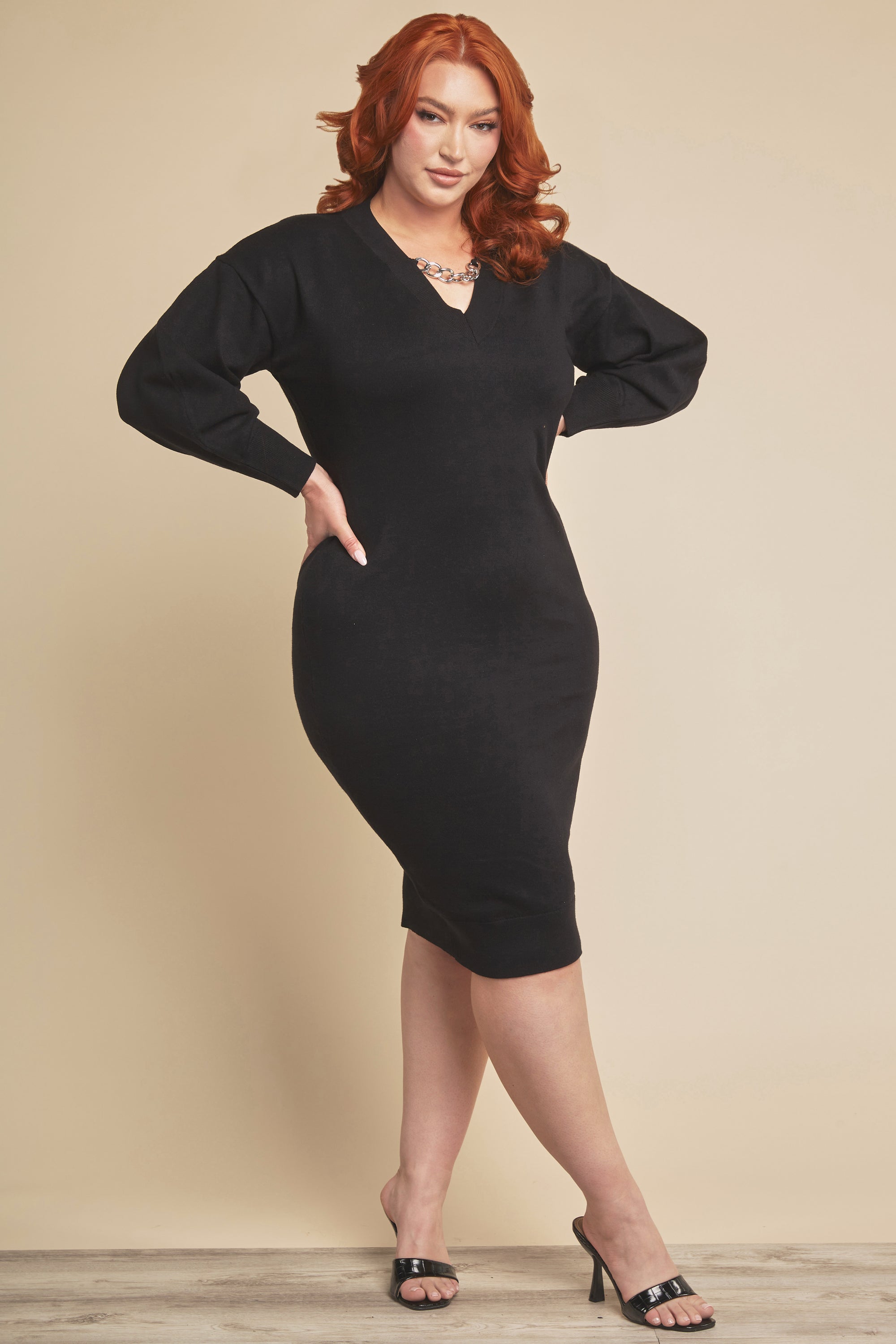 Charlotte Curvy Black Sweater Dress