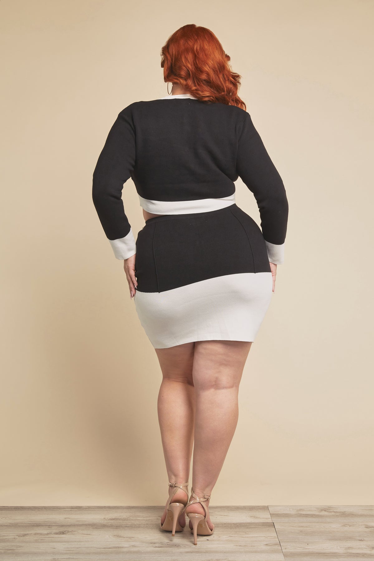 Andrea Curvy Black and White 2 Piece Skirt Set