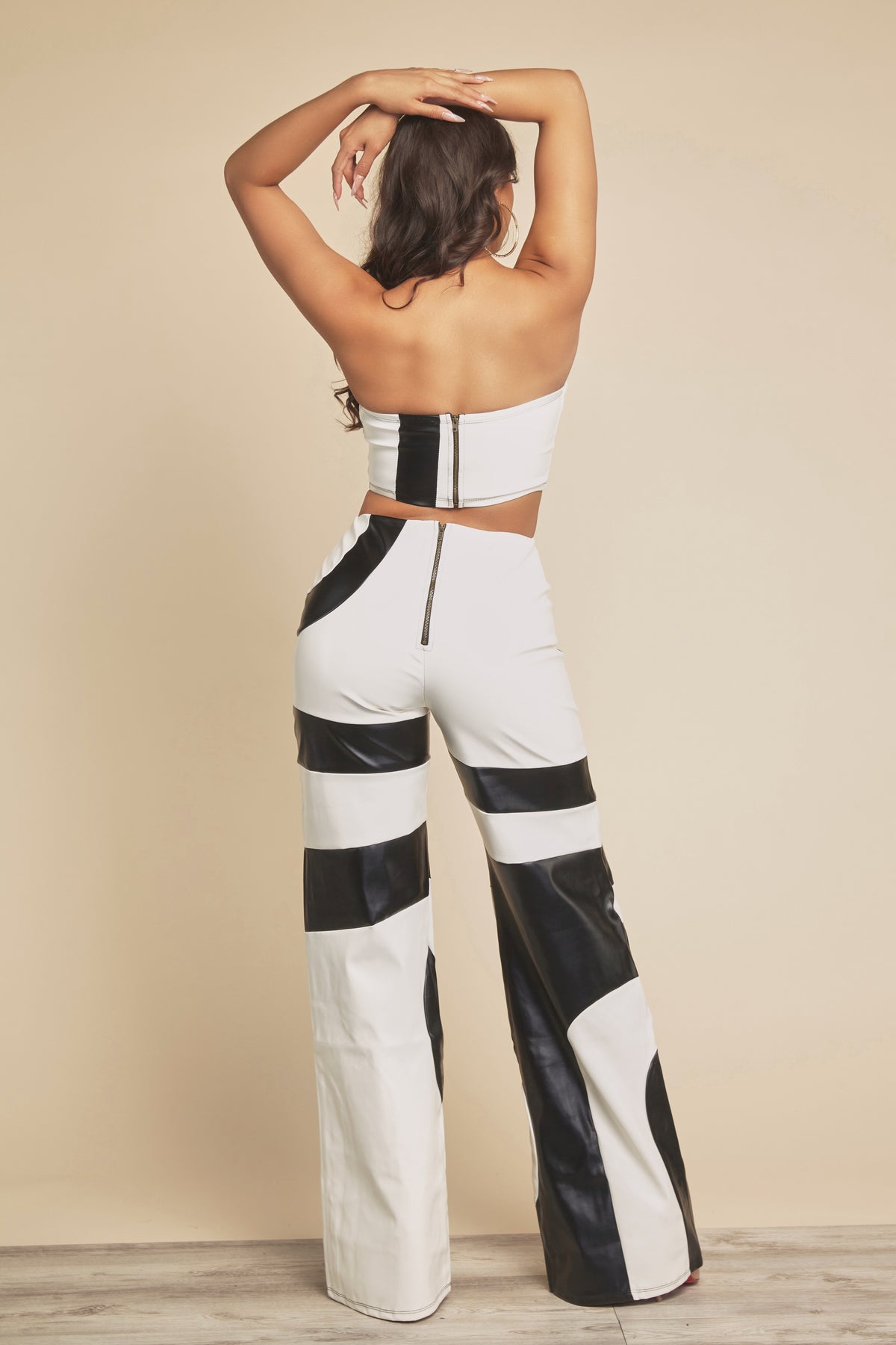 Mila Black and White 2 Piece Vegan Leather Pants Set