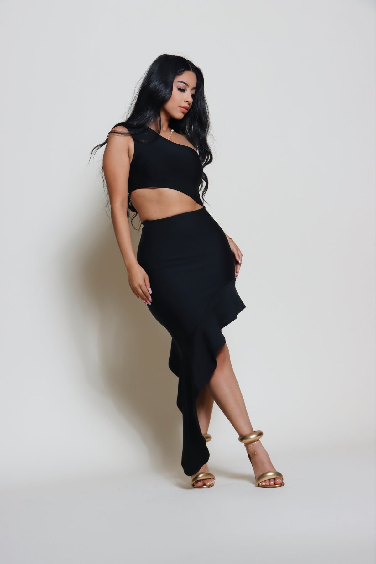 Sofia Black High Low Bandage Dress