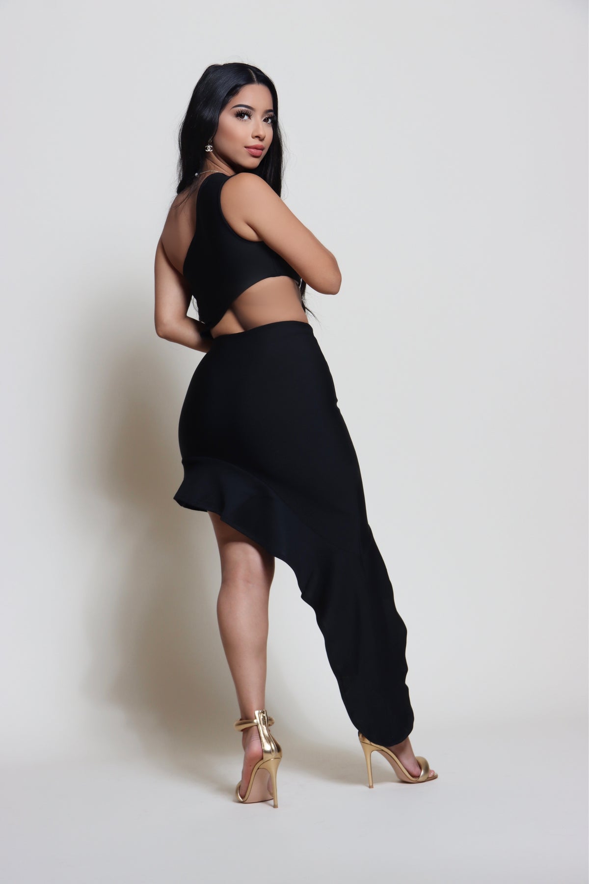 Sofia Black High Low Bandage Dress