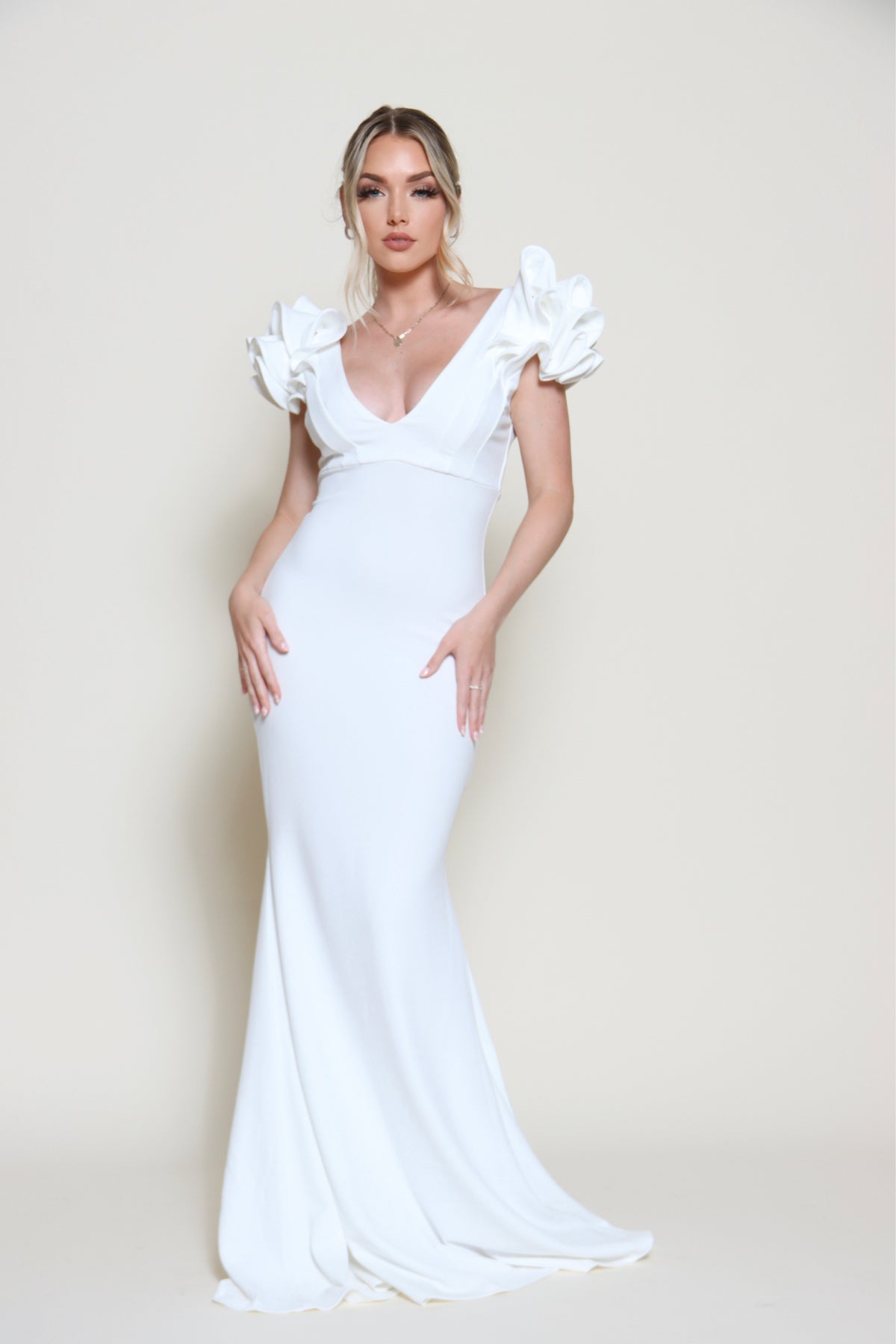 Adella White Ruffle Mermaid Gown