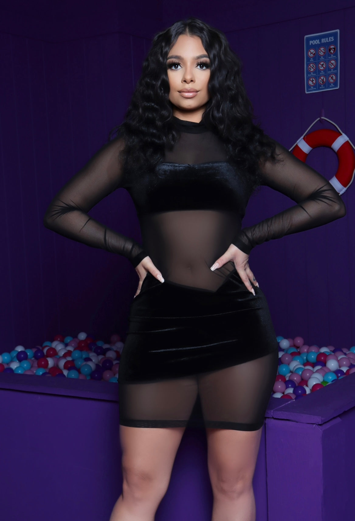 Jasmine Black Velvet and Mesh Dress