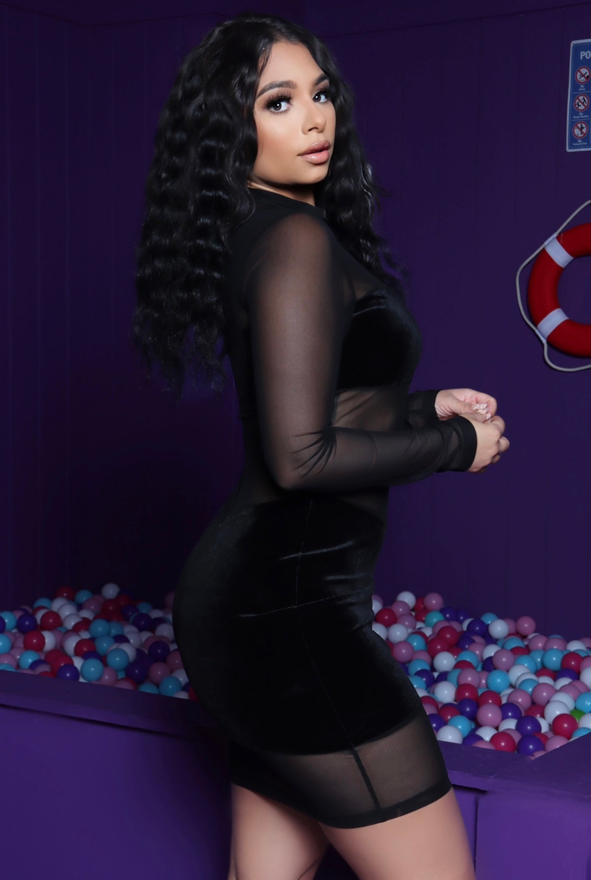 Jasmine Black Velvet and Mesh Dress