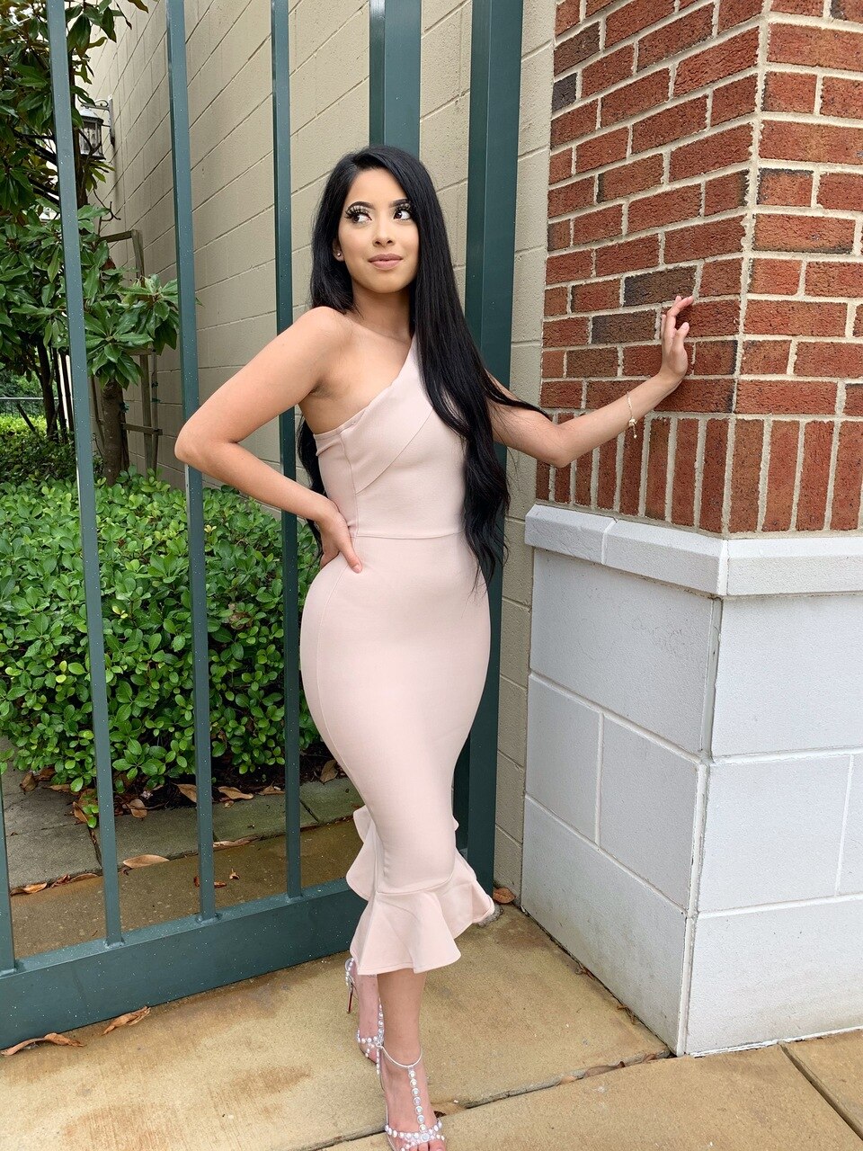 Vianey Beige Flute Bandage Dress