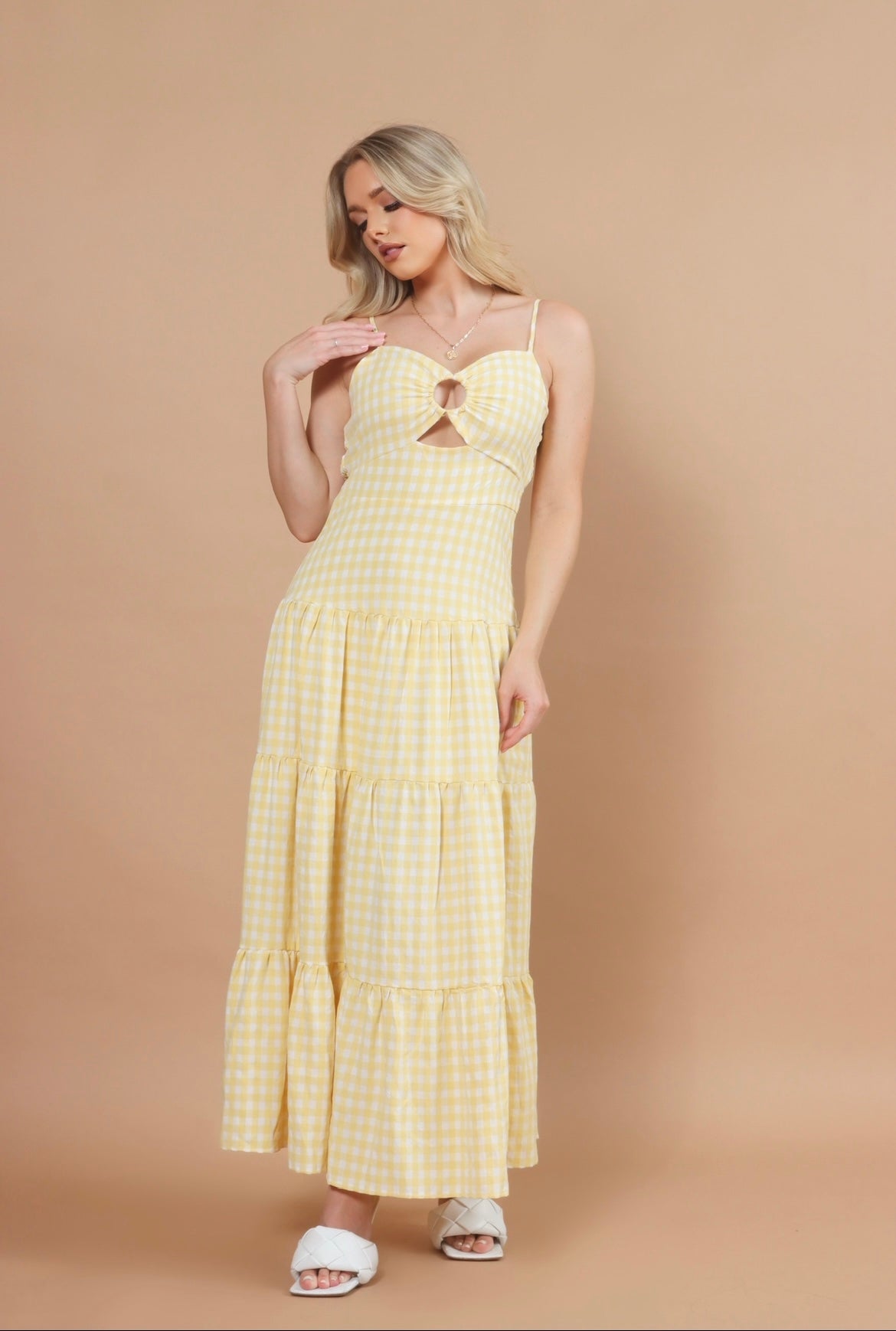 Sunny Yellow Gingham Maxi Dress