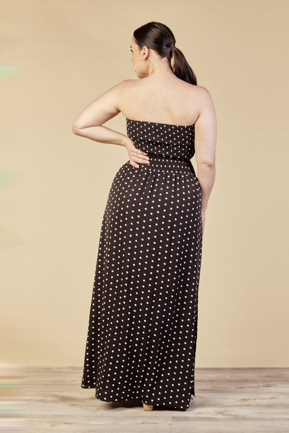 dolceanddiva.womens.audrey.polka.dot.black.two.piece.strapless.skirt.set